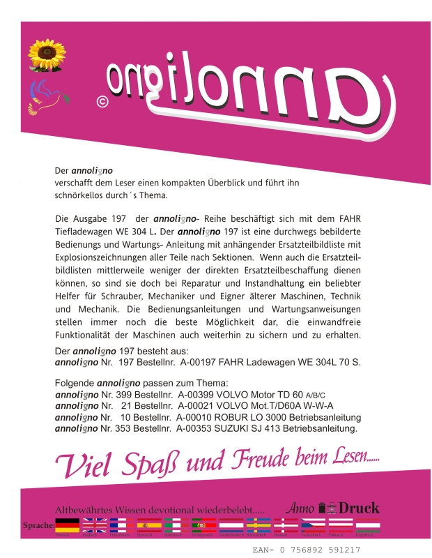 Fahr Ladewagen Typ WE 304 L Bild- Bedienungsanleitung & Bild- Ersatzteilliste & Explosionszeichnungen - annoligno 197 -